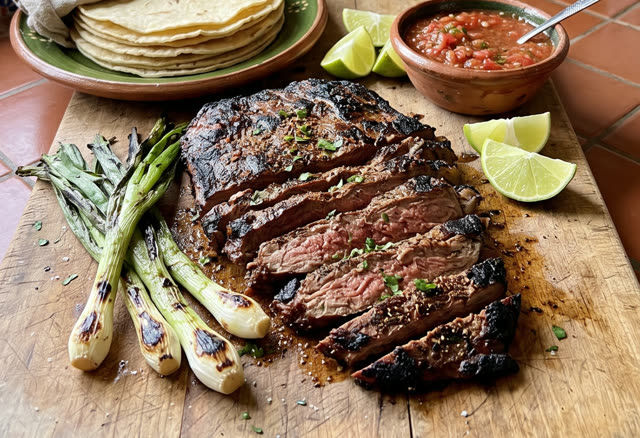 Carne asada on a grill